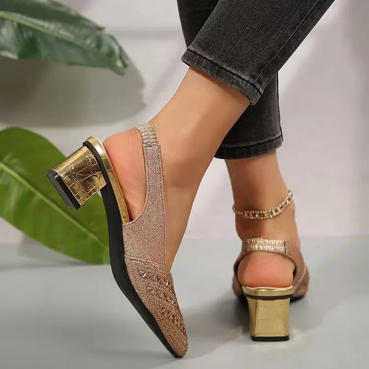 Women'S Elegant Rhinestone Slip On Heel Sandals