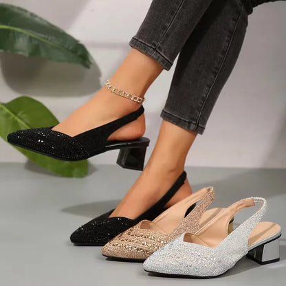 Women'S Elegant Rhinestone Slip On Heel Sandals
