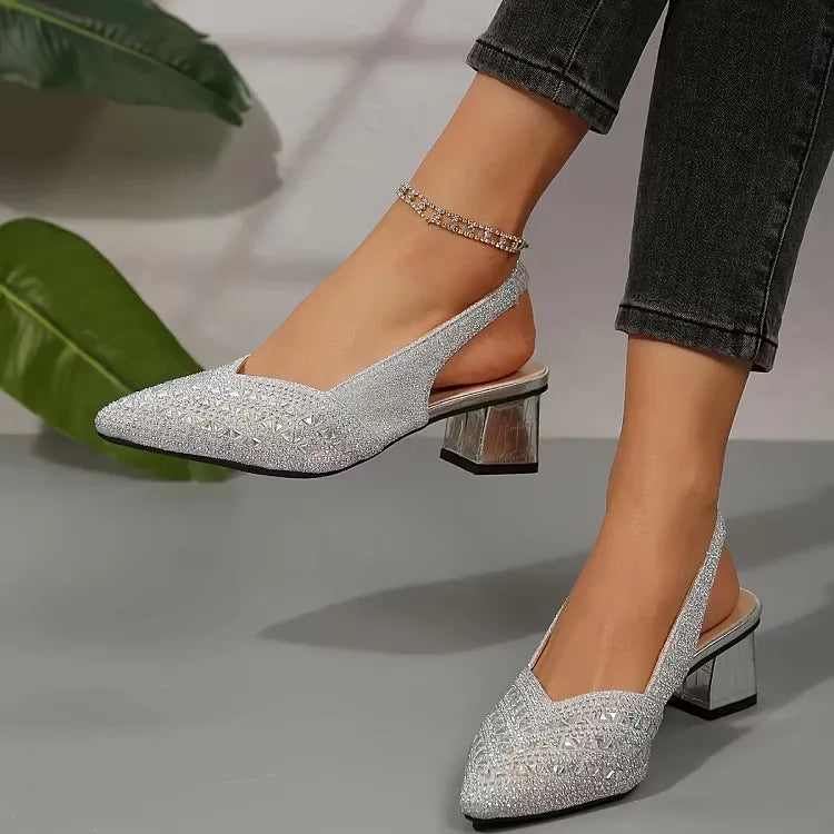 Women'S Elegant Rhinestone Slip On Heel Sandals
