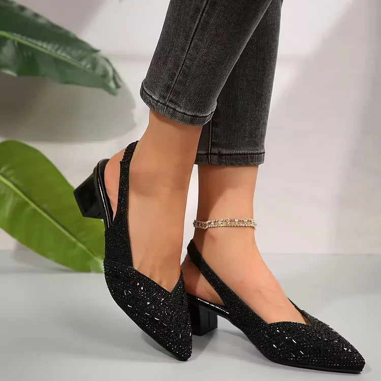 Women'S Elegant Rhinestone Slip On Heel Sandals