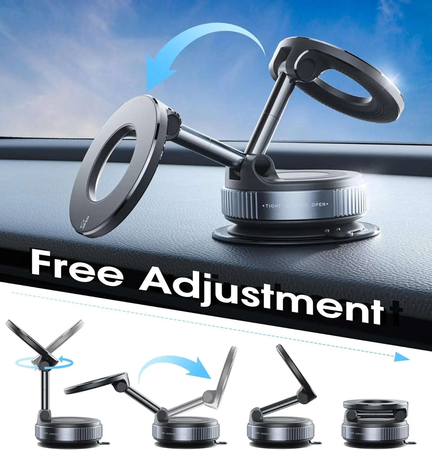 Universal Vacuum Magnet Phone Bracket Multi-angles Adjustment Strong Magnetic Suck Design Foldable Car Holder Anti-Slip Bracket